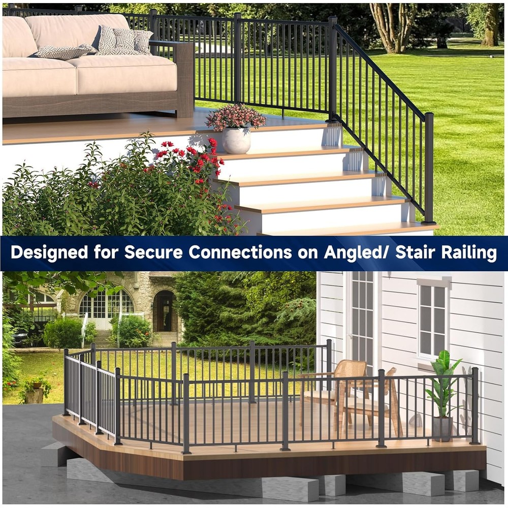 2 Pack Aluminum Adjustable Railing Bracket, Deck Railing Bracket Connector, Blac