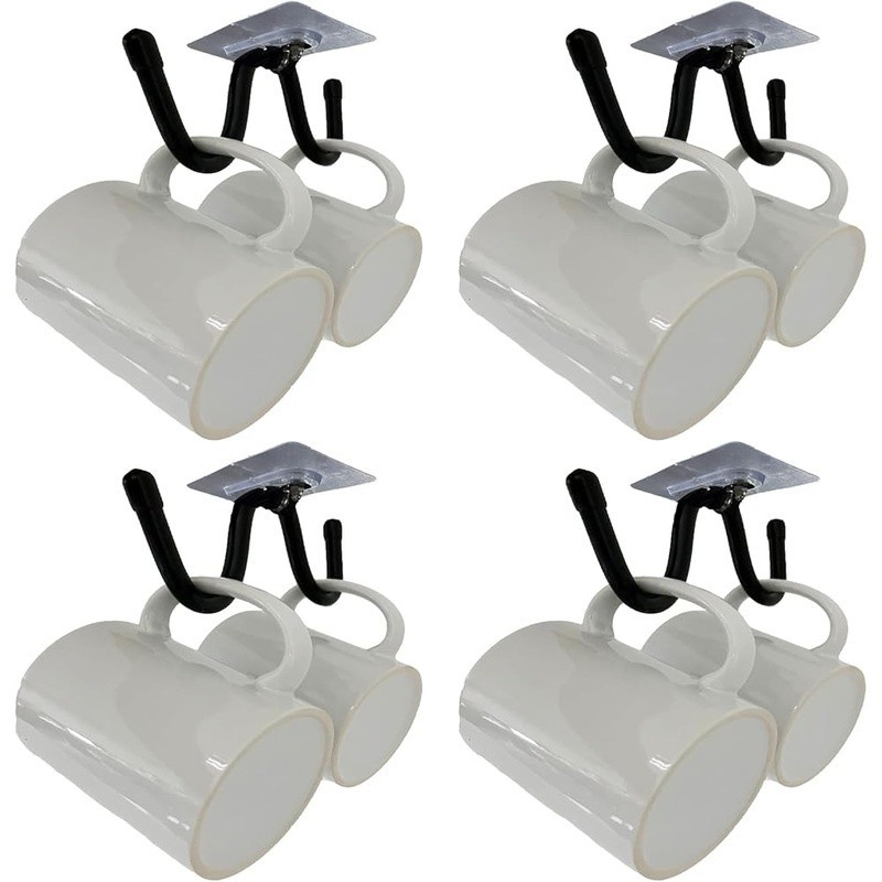 Self-Adhesive Wall Hooks Coffee Mugs Kitchen Storage Organizer 4 Hooks New