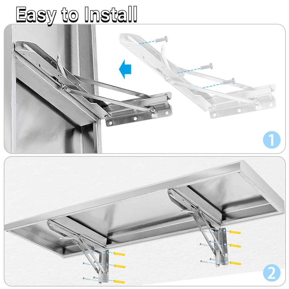 Folding Concession Shelf 36" x 12", Stainless Steel Drop Down Folding Serving...