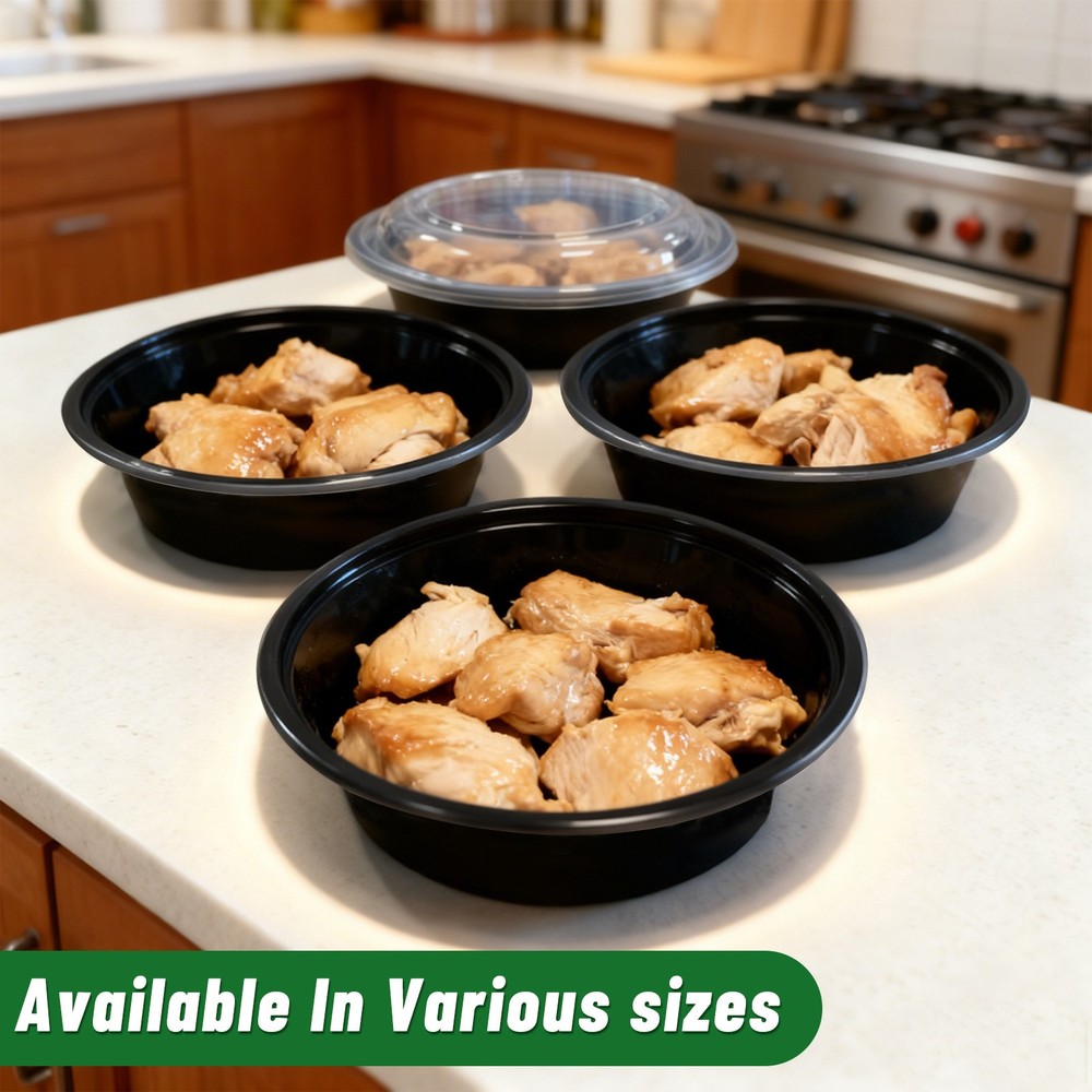 16oz Stackable Black Containers Leakproof for Takeout/Meal Prep