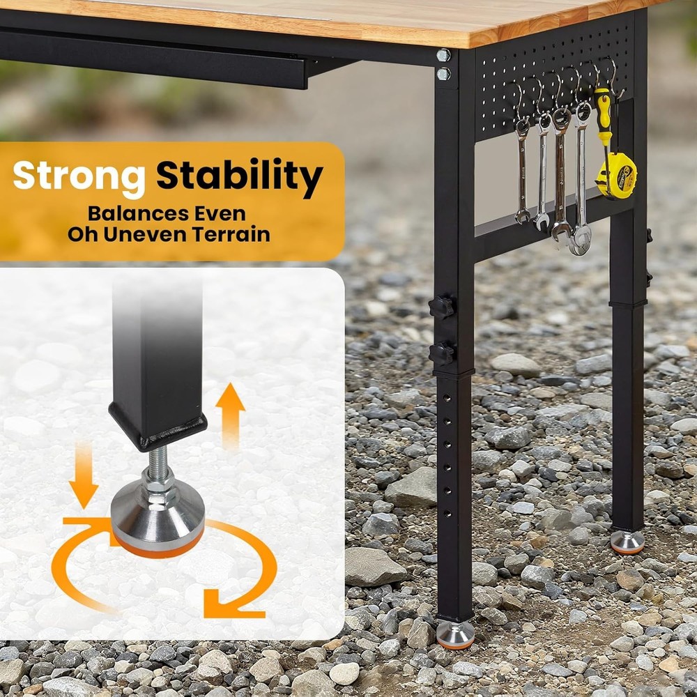 60" Adjustable Workbench with Drawer Work Table for Garage, Office, Home