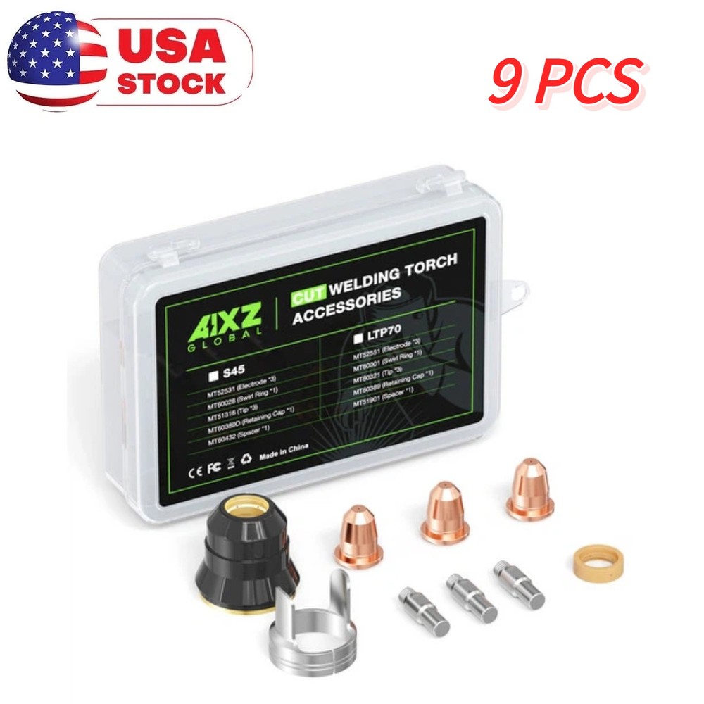 AIXZ 9 Pcs Plasma Cutting Torch Consumables Sets for Low-Frequency Welding Torch