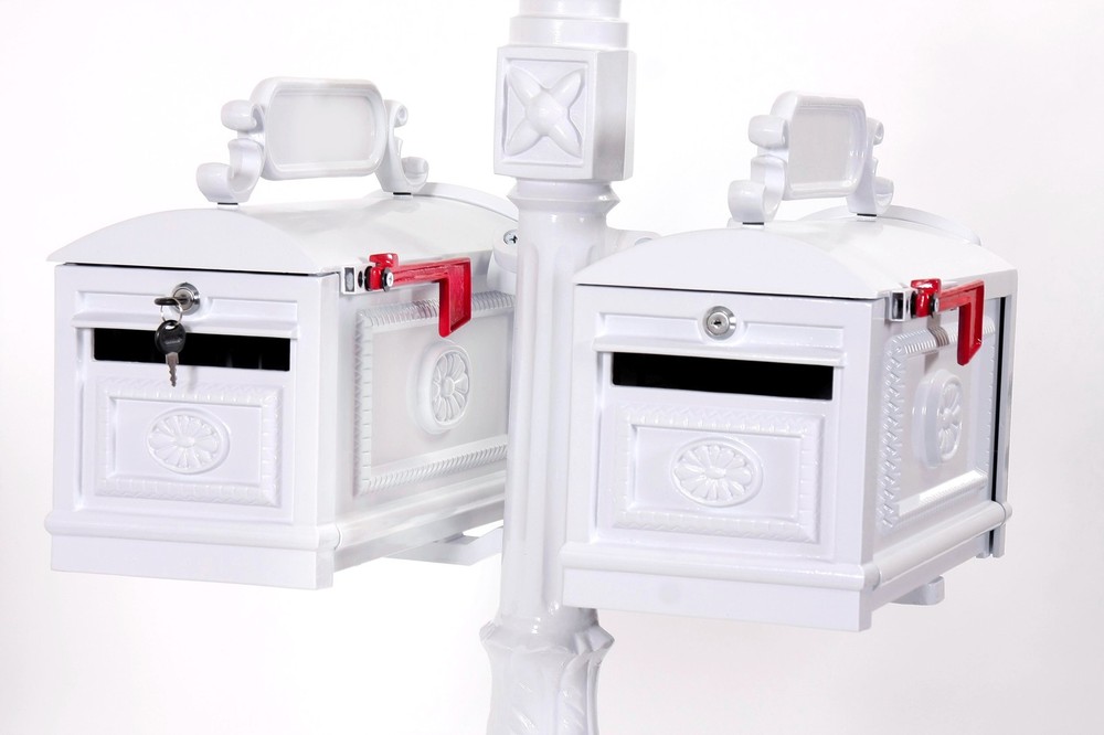 Locking Double WHITE Mailbox Premium Secure Cast Aluminum Better Box Mailboxes