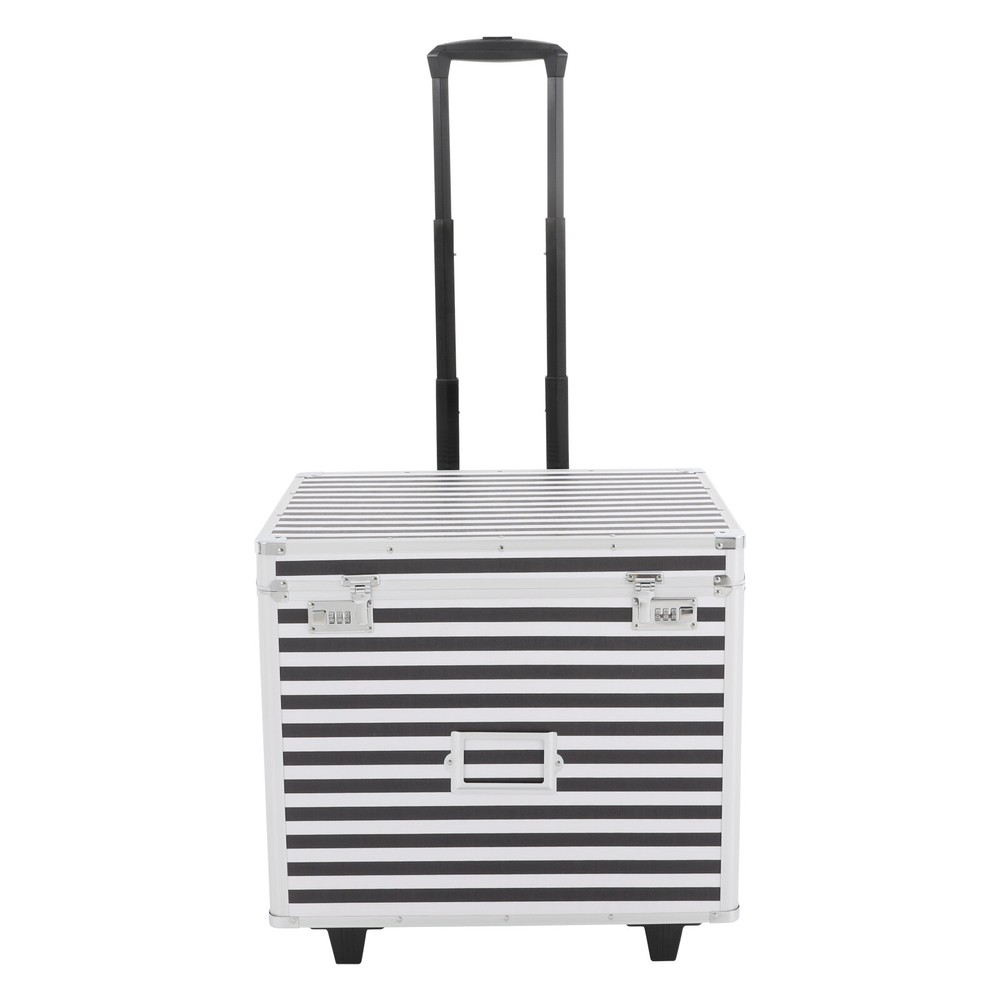 Striped style Rolling File Storage Case, Lockable File Box with Telescopic Pole