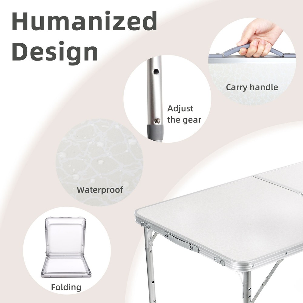Outdoor Silver Aluminum Folding Portable Height Adjustable Camping Handle Table