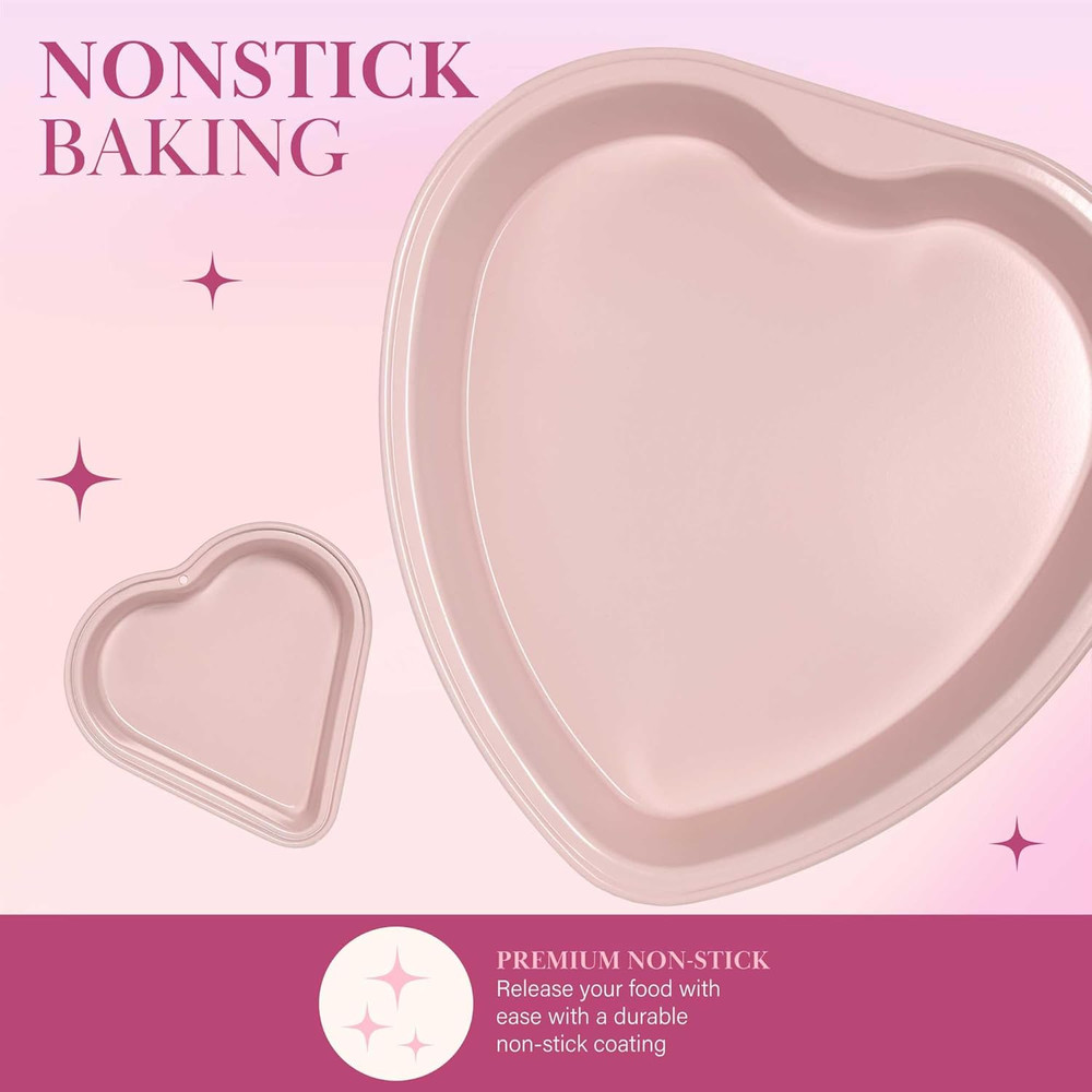 Heart Shaped Nonstick Bakeware Set, Easy Release Carbon Steel, Includes Two 9.5-