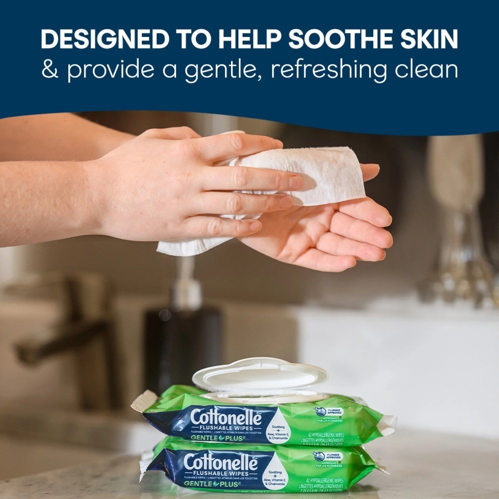 Flushable Wet Wipes Gentle Plus 8 Flip-Top Packs Biodegradable Soft