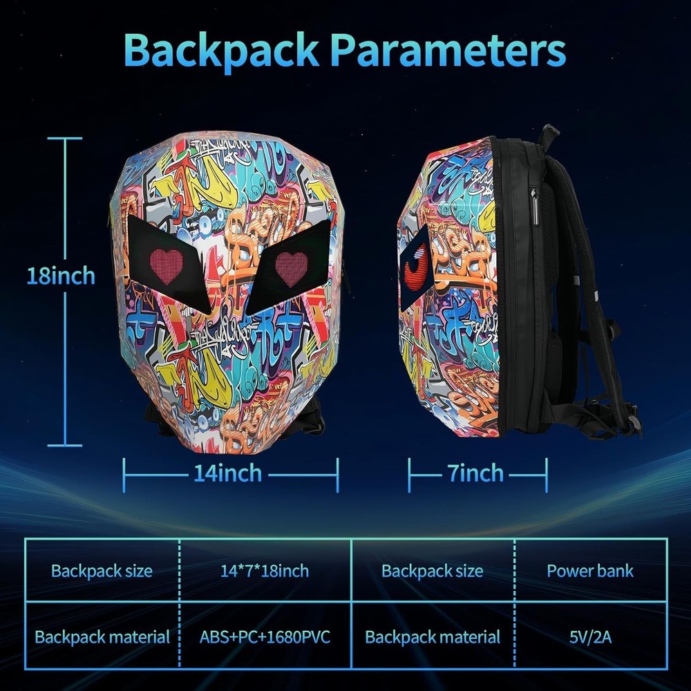 ECLIO Motorcycle LED Backpack Graffiti with Full-color screen Laptop Backpack