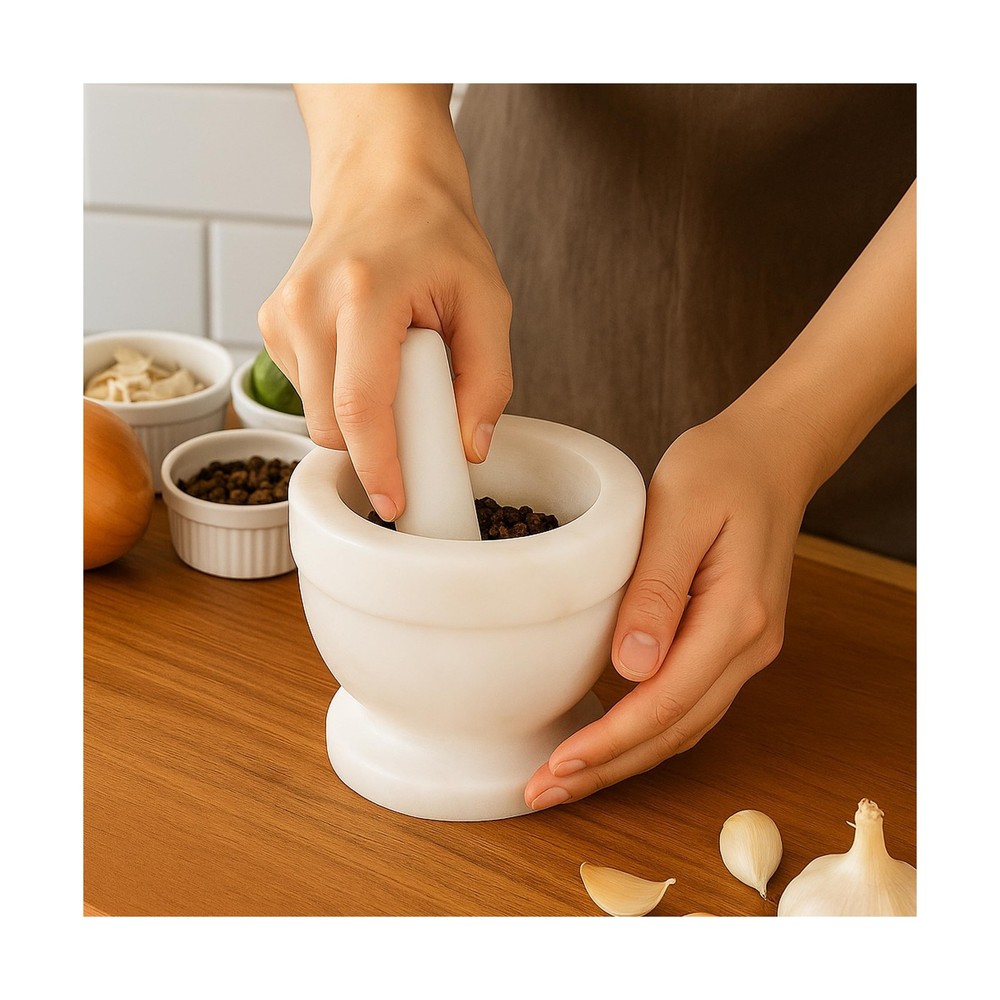Creative Home Handcrafted Mortar and Pestle Solid Marble Grinde... Fast USA SHIP