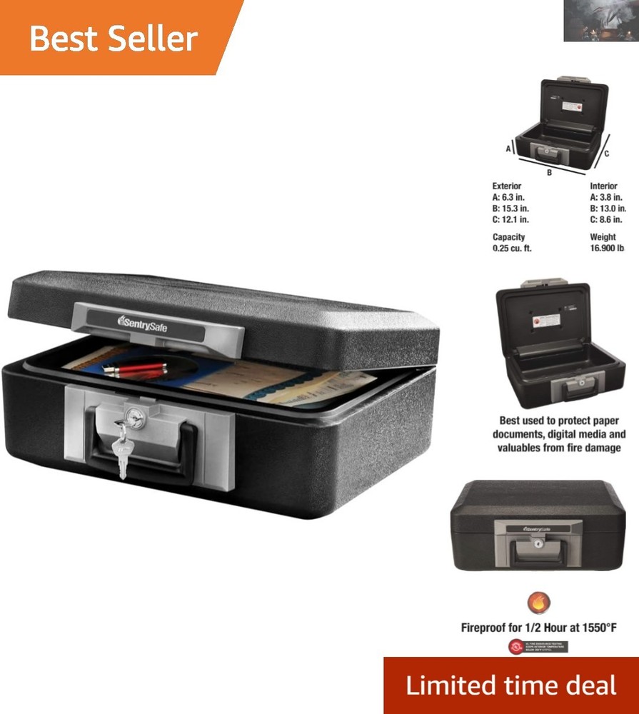 Fireproof Chest Safe with Key Lock, 0.25 Cu Ft - Trusted Security for Documents