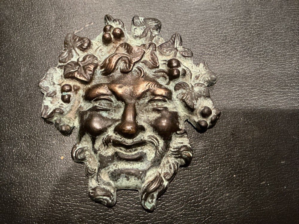 Antique Solid Brass Bacchus Furniture Mount, Ormolu, Embellishment