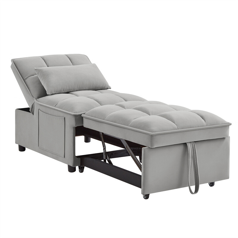 4-in-1 Multi-Function Single Sofa Bed, Sleeper Sofa Pull Out Couch Bed w/Pillows