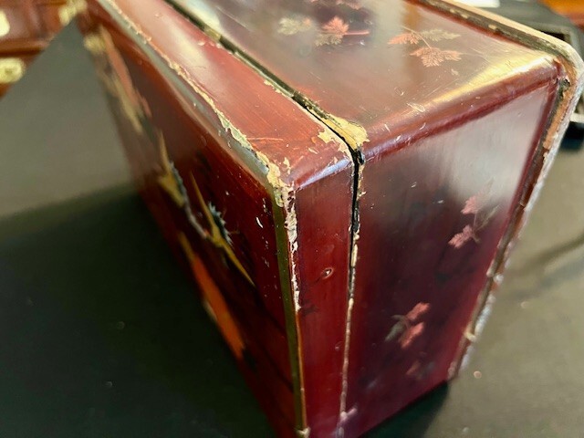 Antique Asian Lacquered Lidded Box- Large