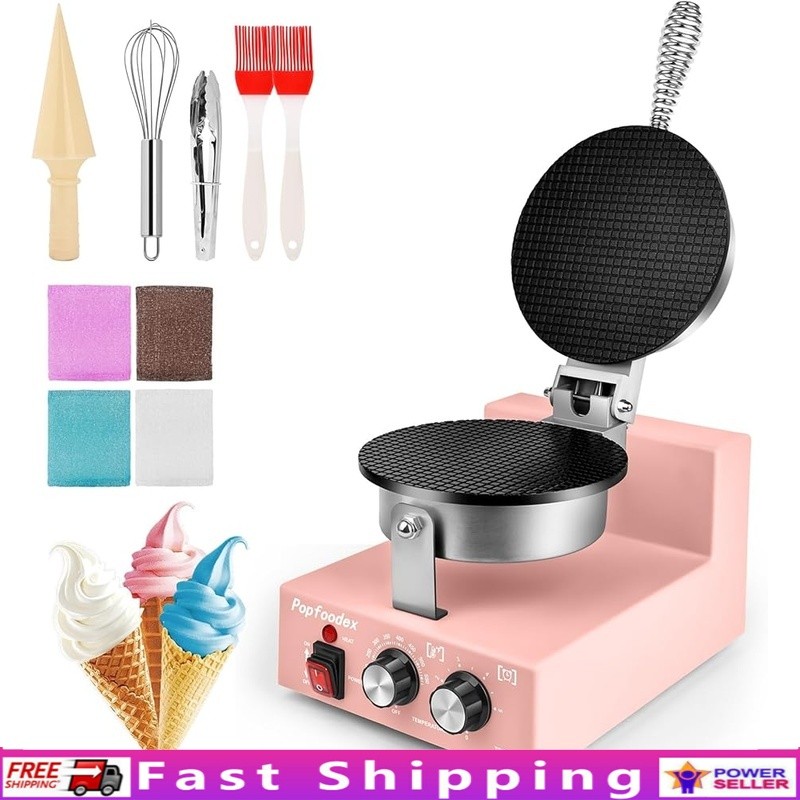 Commercial Waffle Cone Maker Non-Stick Temp Control Fast Heating Accessories New