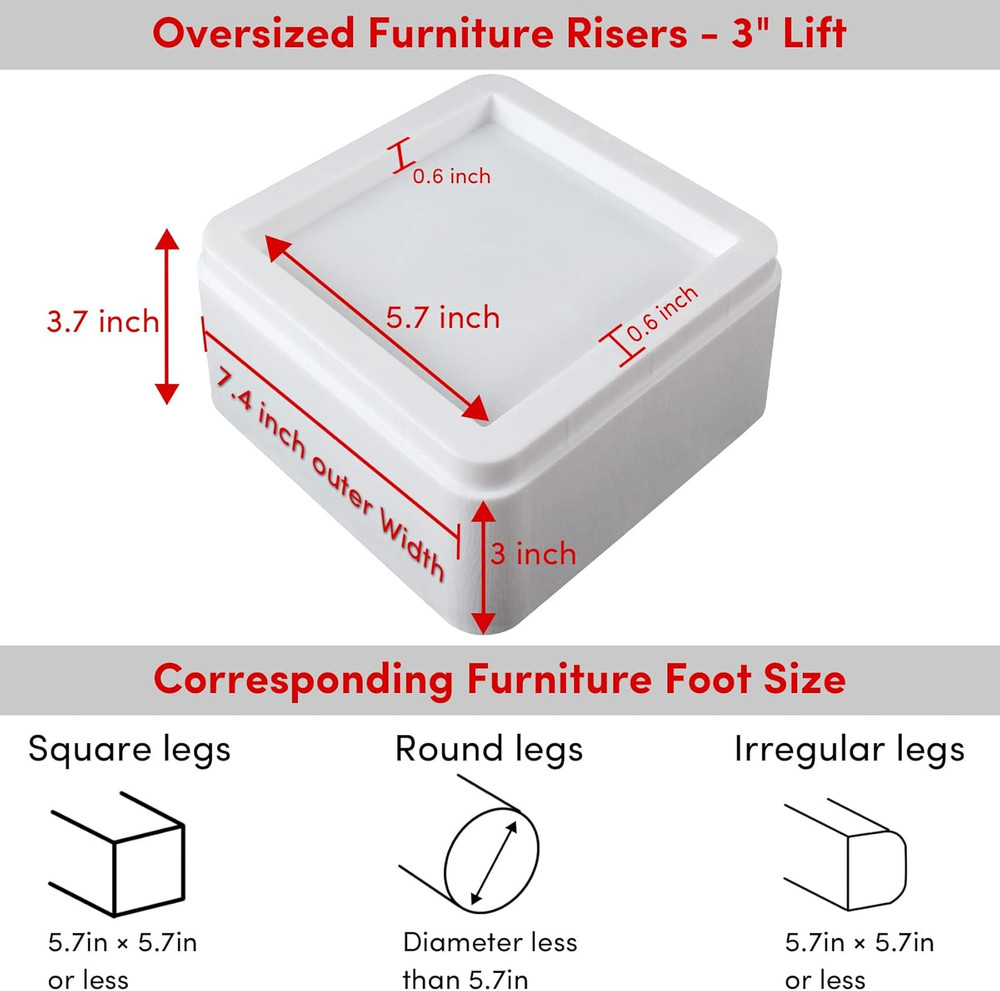 Oversized Bed Risers Heavy Duty Stackable 4 Pack, Furniture Risers for Sofas 3 I