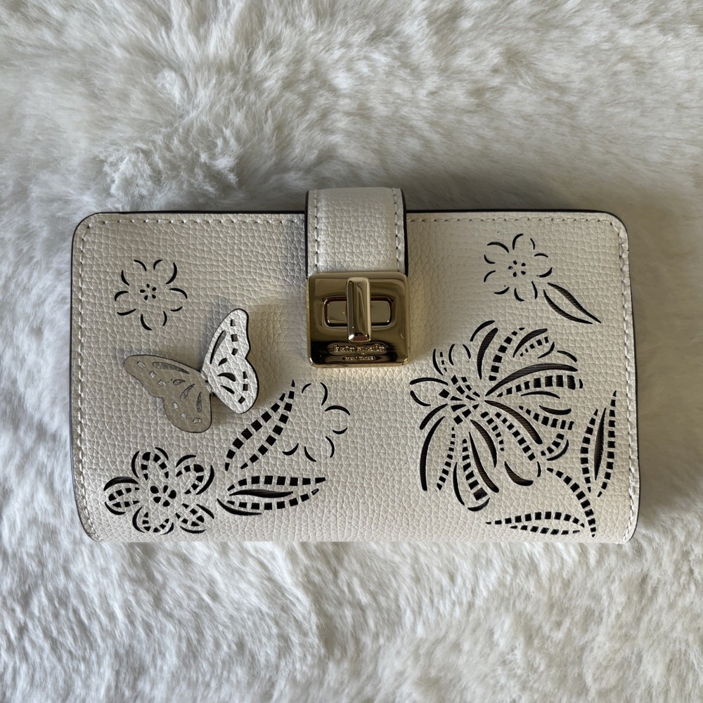 Kate Spade Phoebe Perforated Turnlock Medium Wallet Meringue
