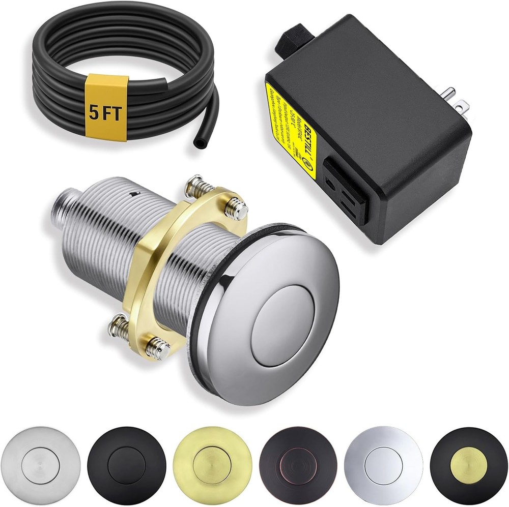 BESTILL Garbage Disposal Air Switch Kit Push Button Polished Chrome UL