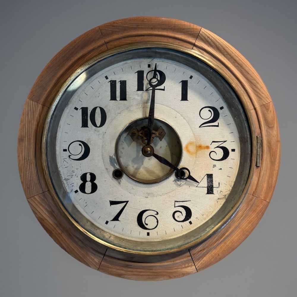 Unusual Antique Gallery Wall Clock With Visible Escapement