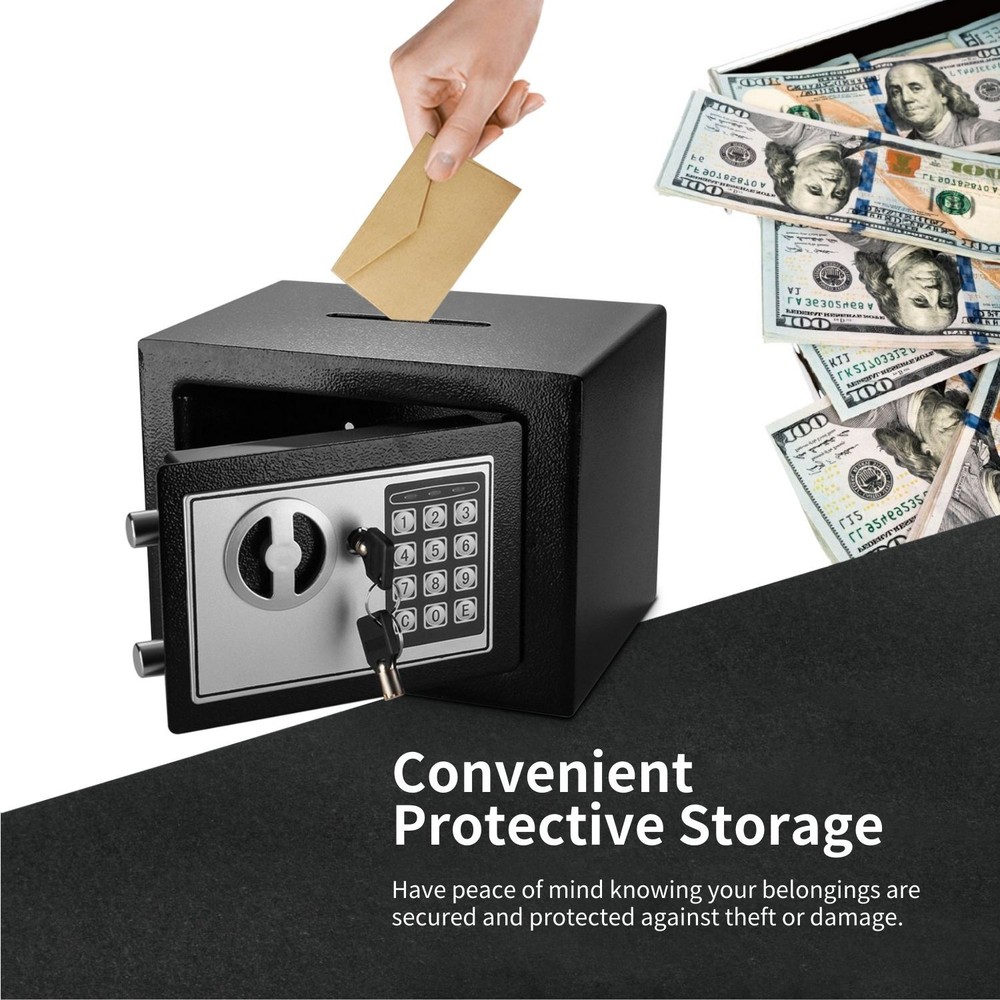 Electronic Depository Safe Box Drop Slot Opening Keypad Combination Lock Black