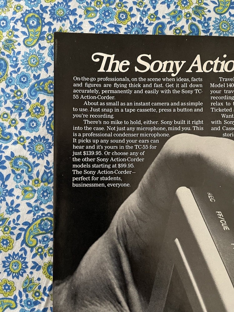 Sony 140 Cassette Recorder 1973 Print Ad Sony Action-Corder