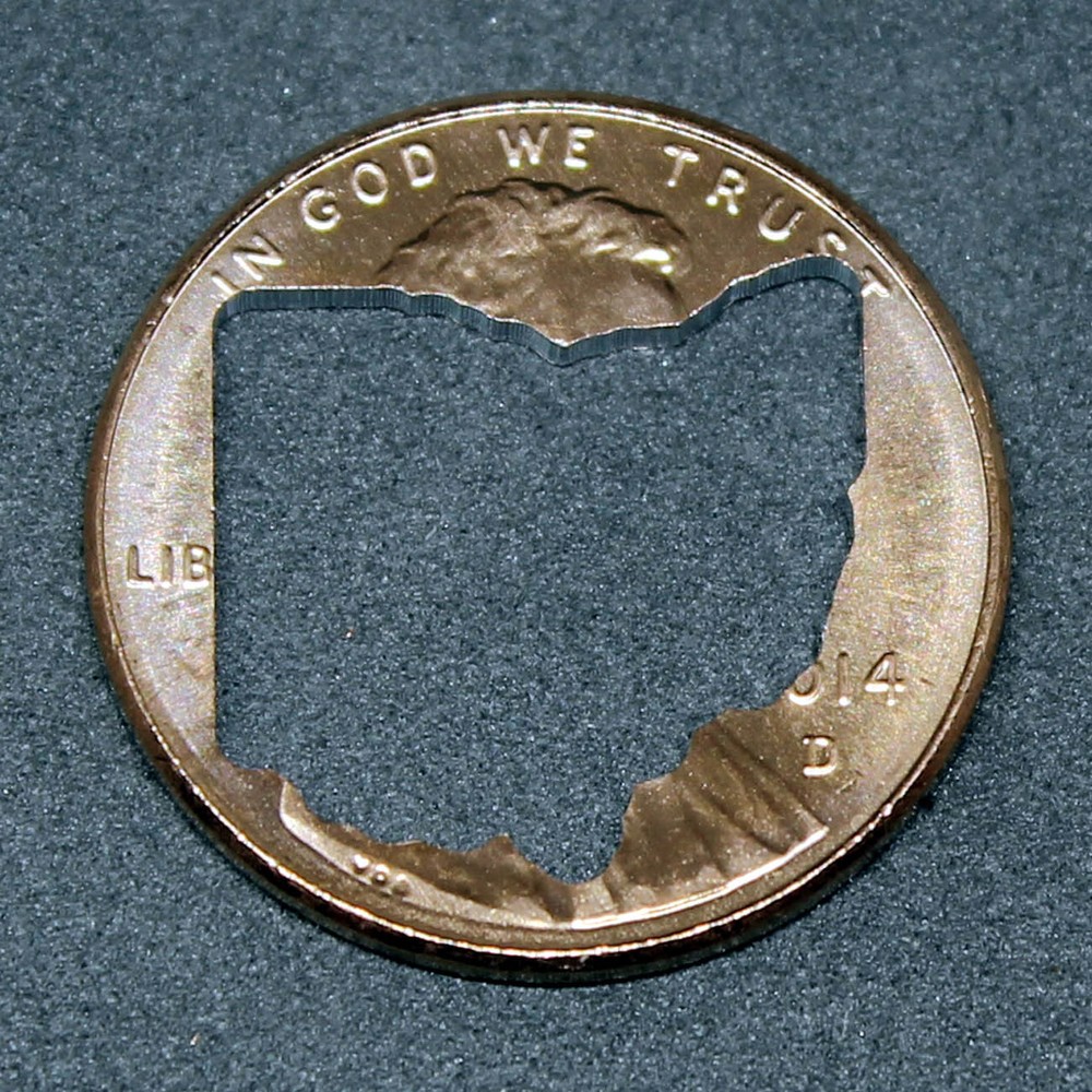 Lucky penny with Ohio cut out