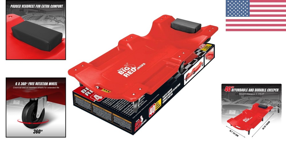 Mechanic’s Essential: 40" Creeper with Padded Support & Easy-Access Tool Trays