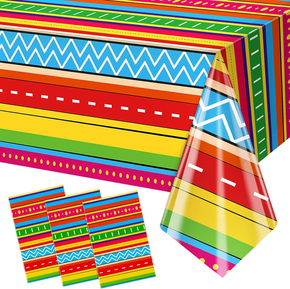3 Pack Cinco De Mayo Printed Tablecloths, 54 X 108 Inch Disposable Plastic Table