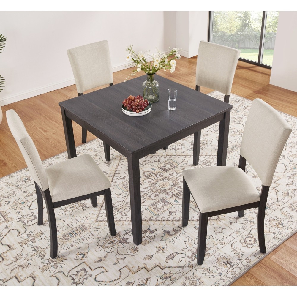 Modern 5 Piece Dining Table Set Wood Square Dining Table & 4 Upholstered Chairs