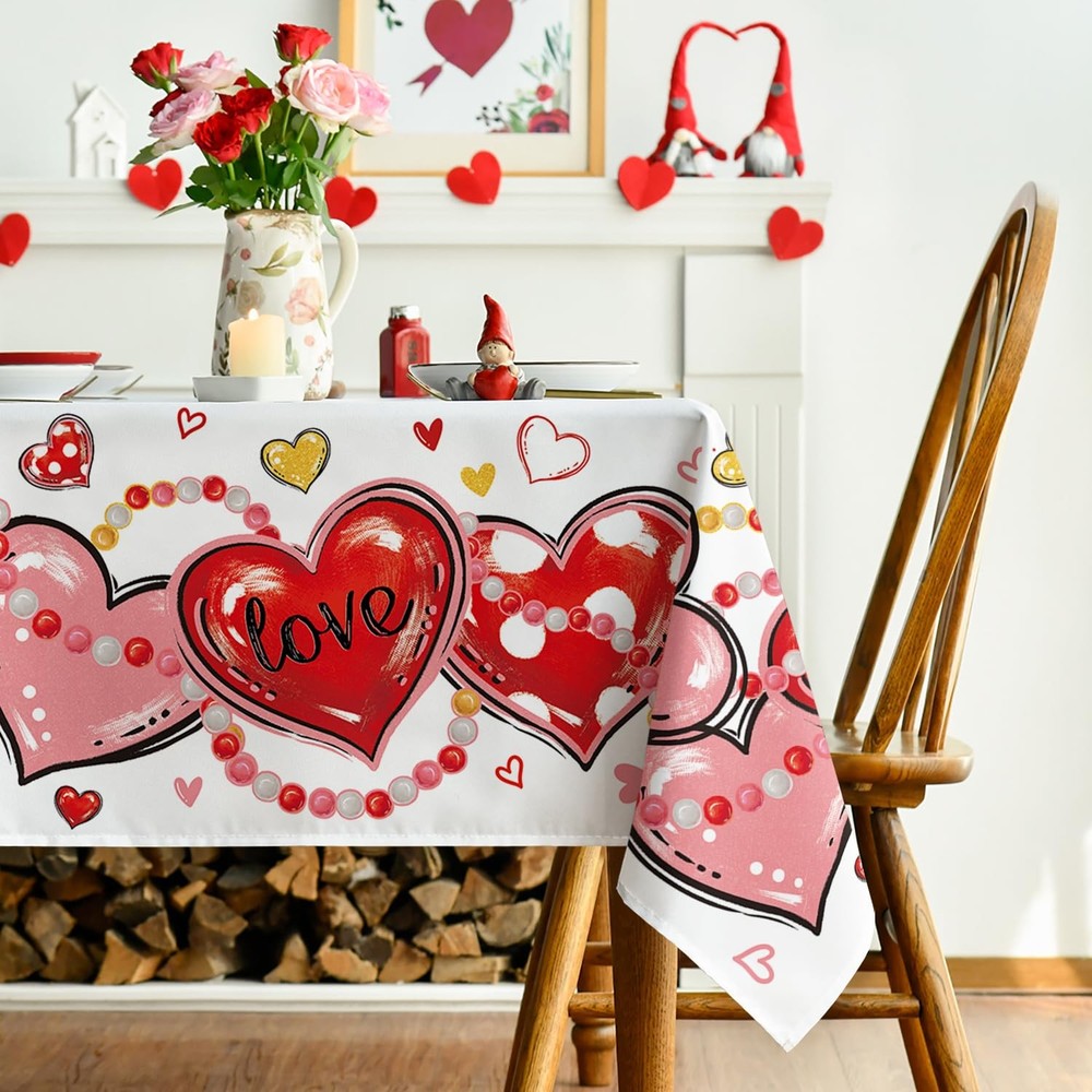 Horaldaily Valentine Tablecloth 60×84 Inch 60" x 84" (Rectangular), Red