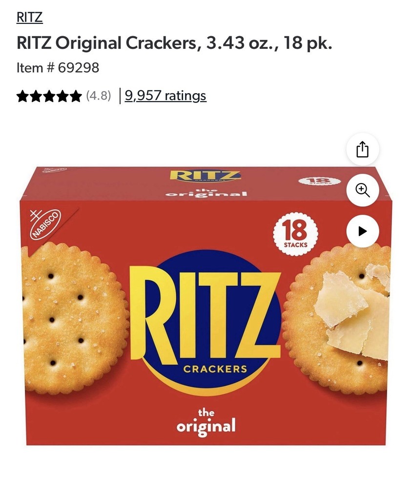 RITZ Original Crackers, 3.43 oz., 18 pk.