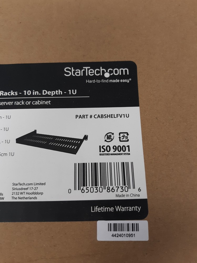 StarTech.com 1U Vented Cantilever Shelf 10" Depth Server Rack Mount CABSHELFV1U