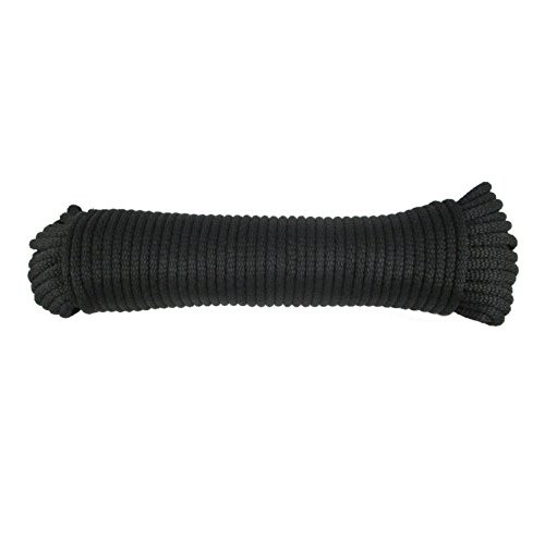 QNR 3/16" Black Polyester Rope, Solid Braid Dacron Utility Rope, 100 ft