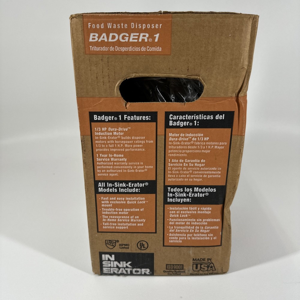 InSinkErator Badger 1 1/3 HP Garbage Disposal NOS Septic Safe