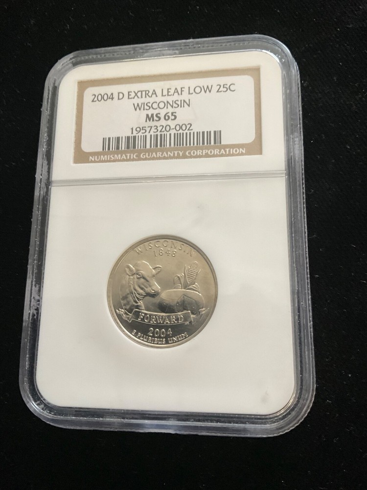 2004 D EXTRA LEAF ( LOW )  WISCONSIN QUARTER NGC MS65 AS SHOWN