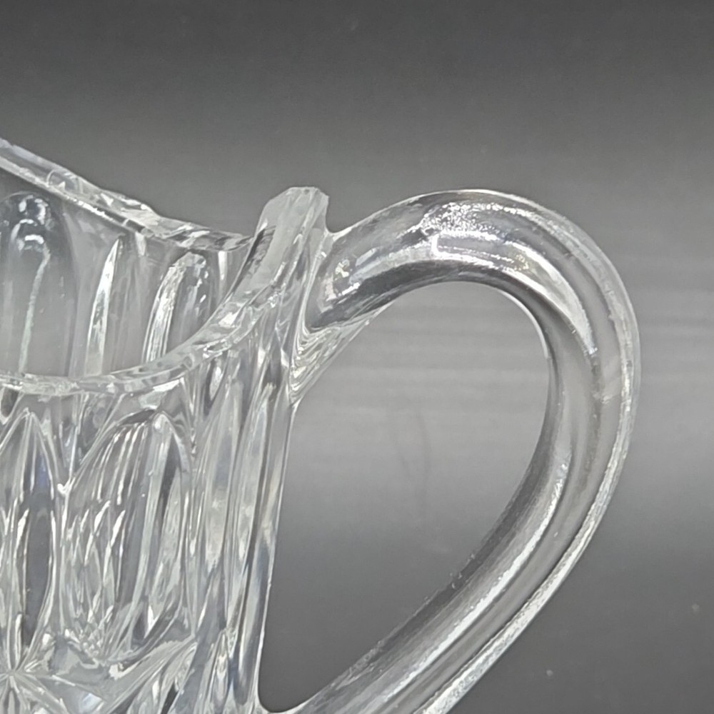 Vintage Creamer Pitcher Pressed Glass Crystal Diamond Pattern Handle 3.75" Tall