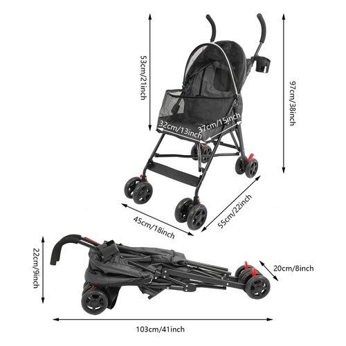 Foldable Pet Travel Stroller Pet Stroller Small & Medium-Size Dogs/Cats Stroller