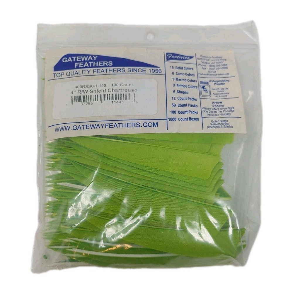 100 Pack Gateway Feathers 4" Right Wing: Shield Chartreuse Green 400RSSCH-100