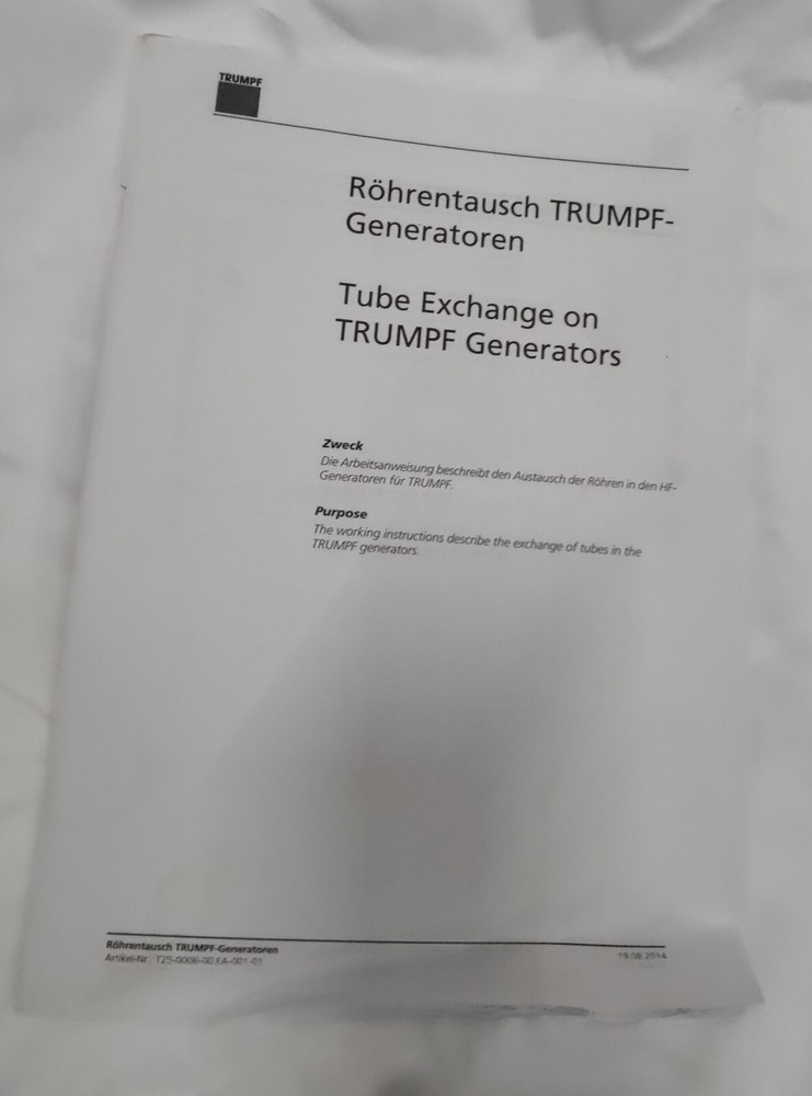Trumpf RT2048B Power Tube Basic Exchange on Generator ID 1812660
