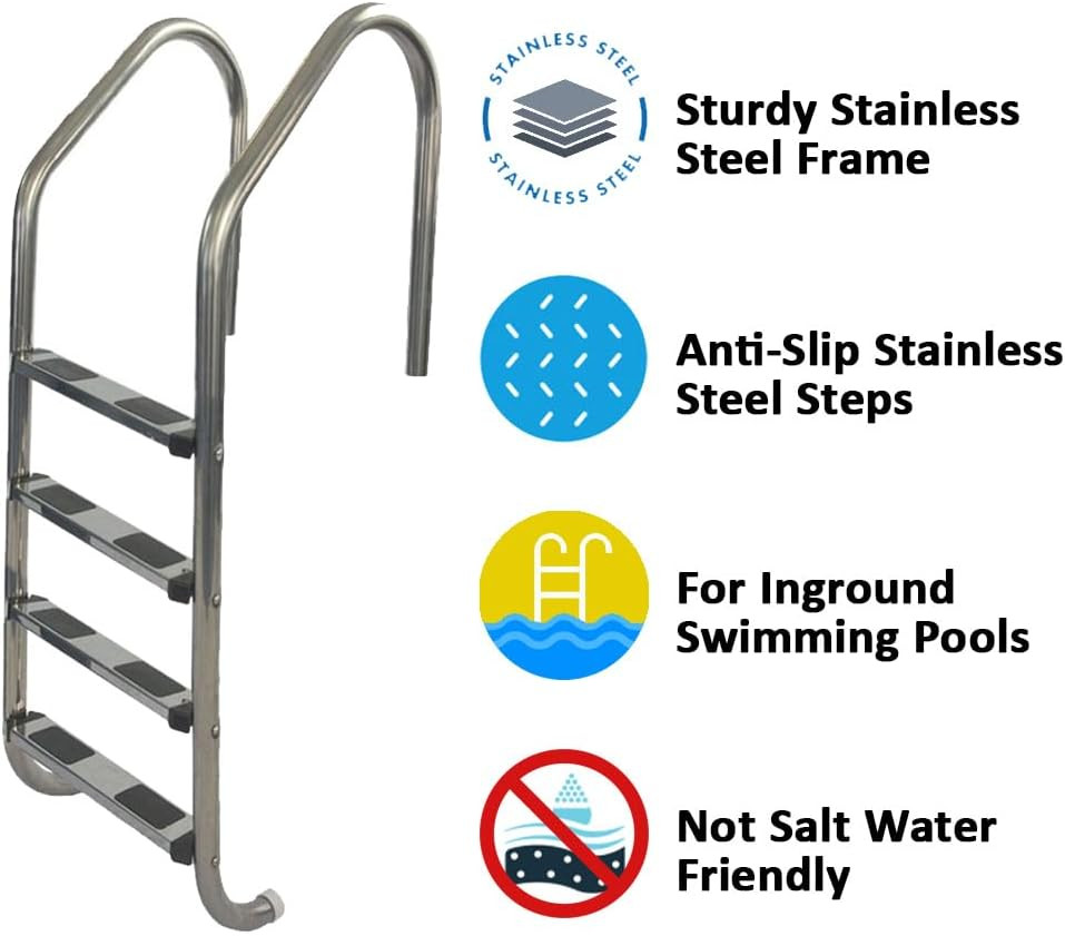 4-Step Stainless Steel Pool Ladder | In-Ground Swimming Pool Entry & Exit System