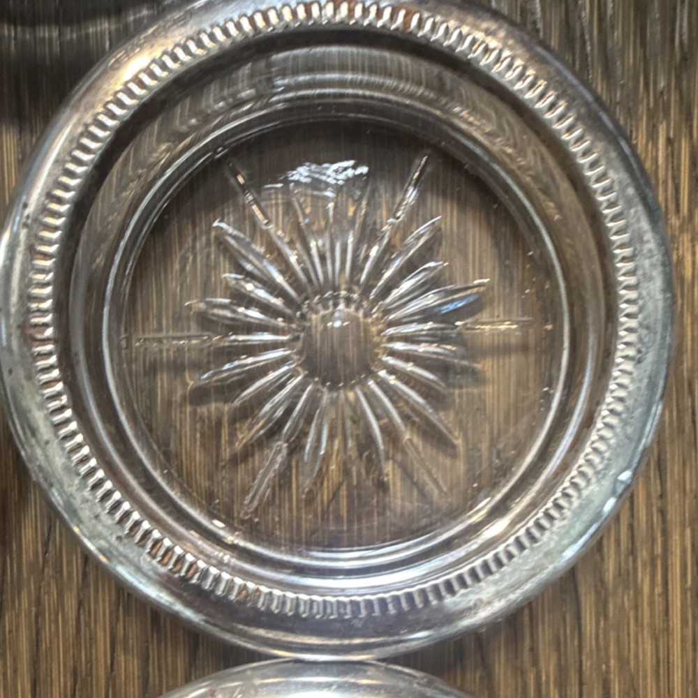 Leonard Silverplate Glass Coasters Set of 5 Starburst Pattern