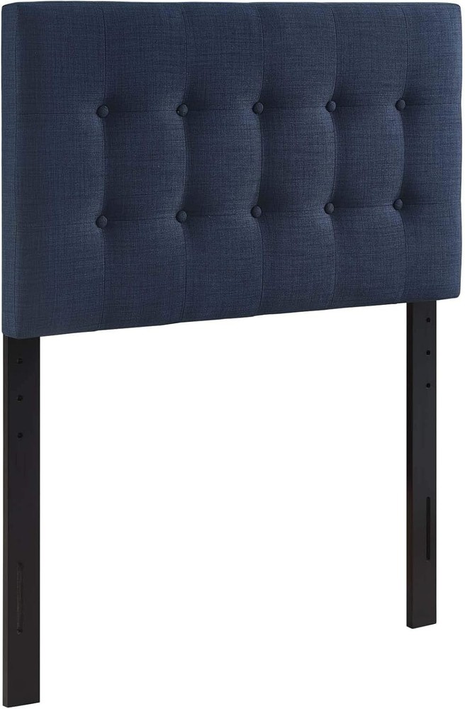 Modway Emily Tufted Button Linen Fabric Upholstered Twin Headboard in Navy