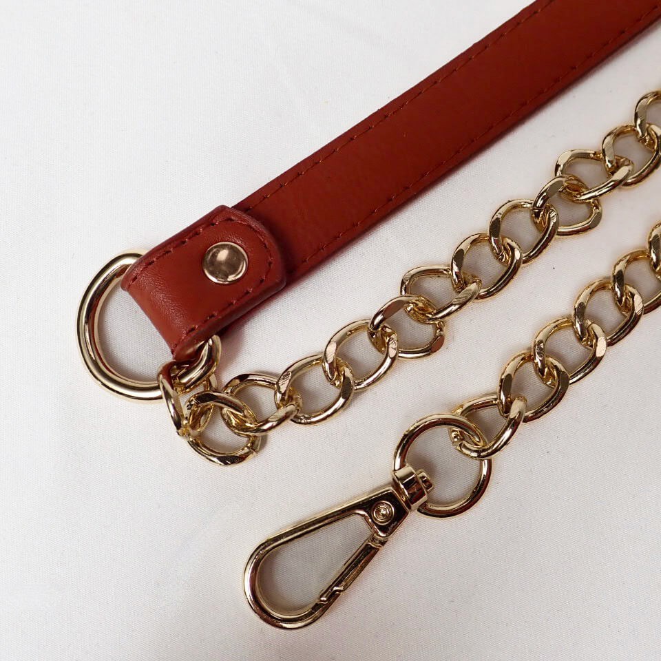Center Leather Chain Shoulder Strap (Brick) - Cottonraffia