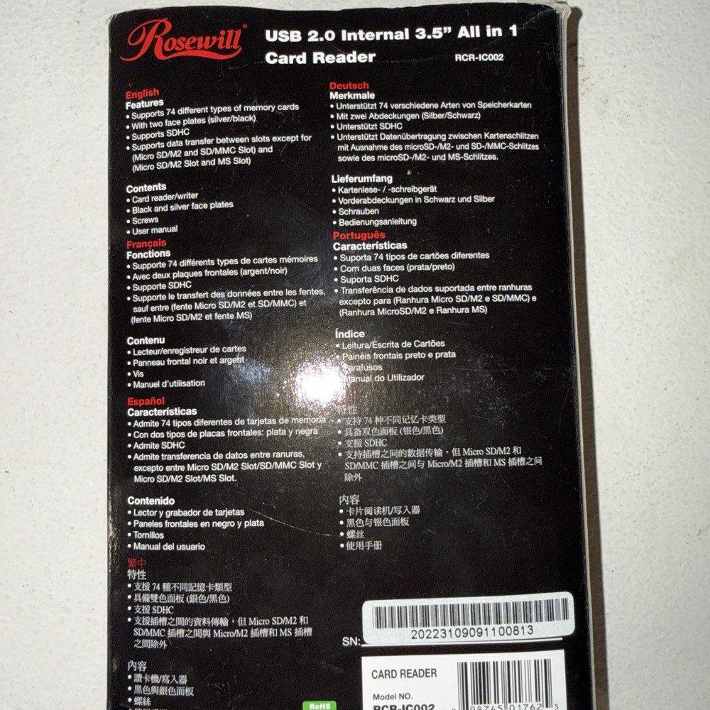 Rosewill RCR-IC002 USB 2.0 3.5" Internal Card Reader -