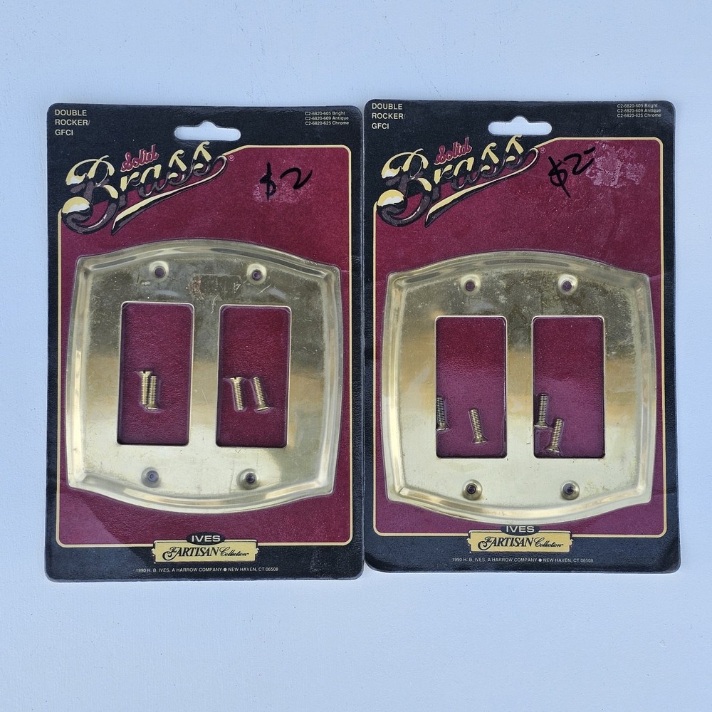 Ives Artisan Collection Solid Brass Double Outlet Plate Covers NIP