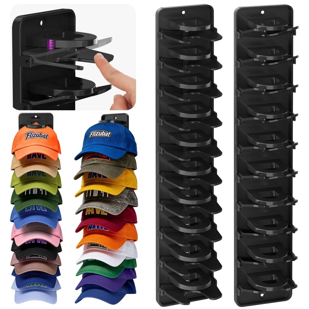 Spring Clip Hat Organizer for Baseball Caps – 2 Pack, Wall Hat Rack for Do