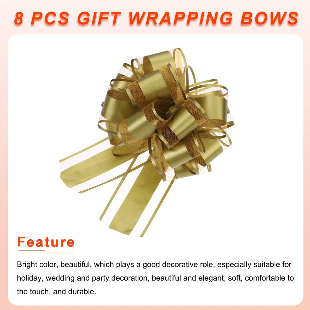 8pcs 6 Inch Large Big Pull Bow Gift Wrapping Ribbon for Presents, Gold