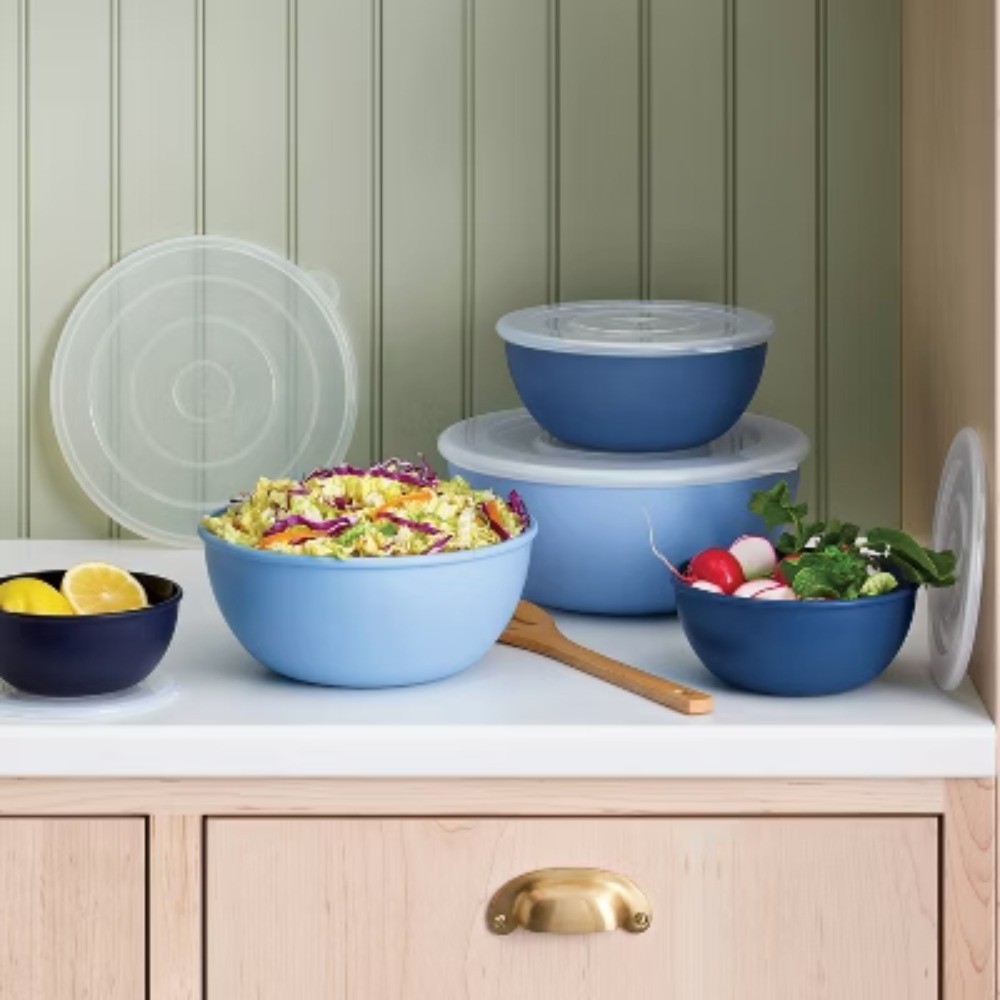 10pc Plastic Mixing Bowl Set with Lids Blue