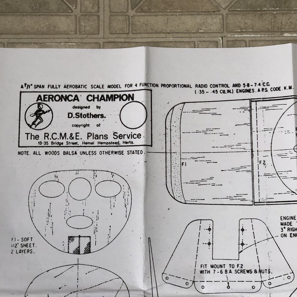 BLUEPRINTS / PLANS ONLY-Aeronca Champion RC Model Design 24x58