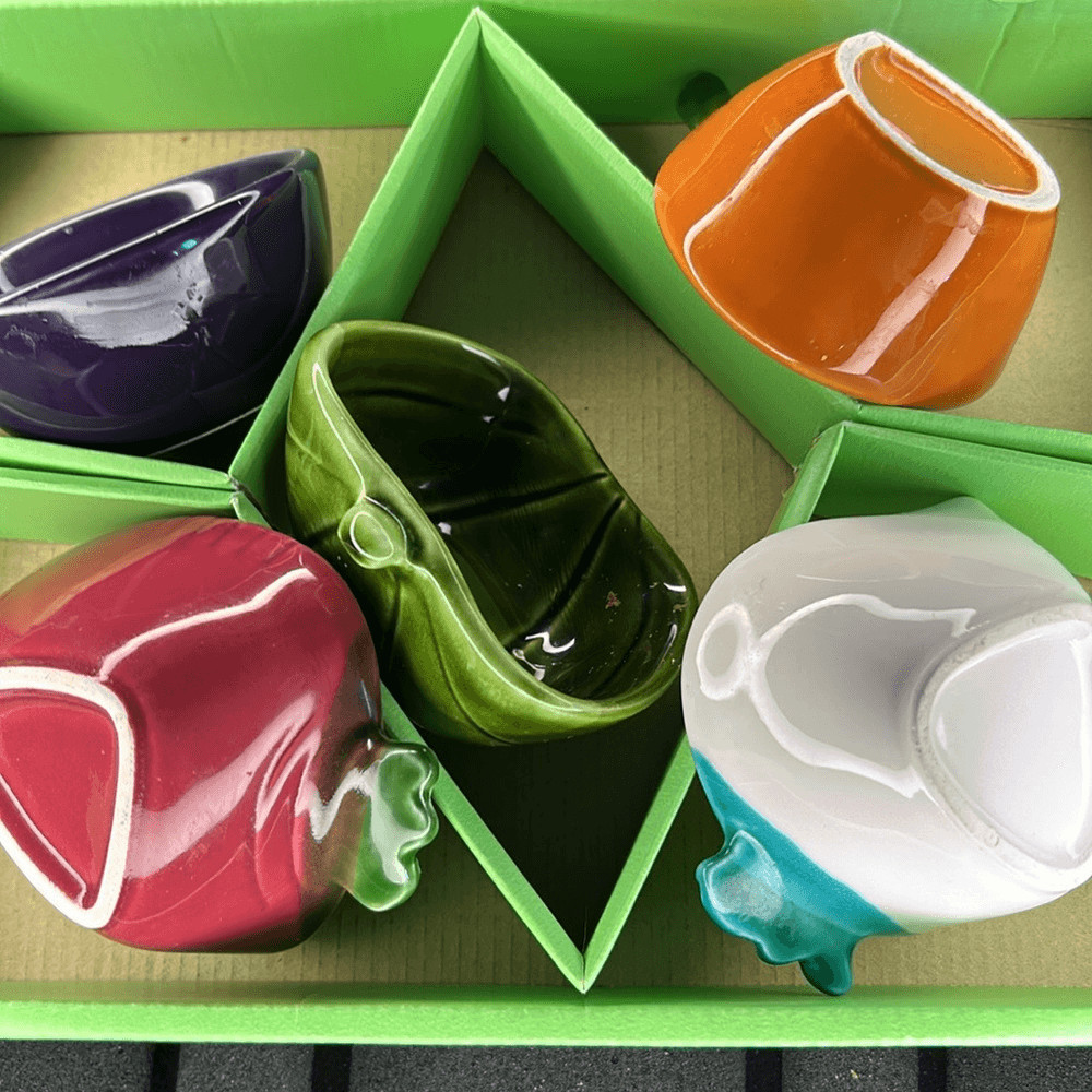 Bowl set 3” veggies sushi Dipping Dishes ceramic multi color 5pc