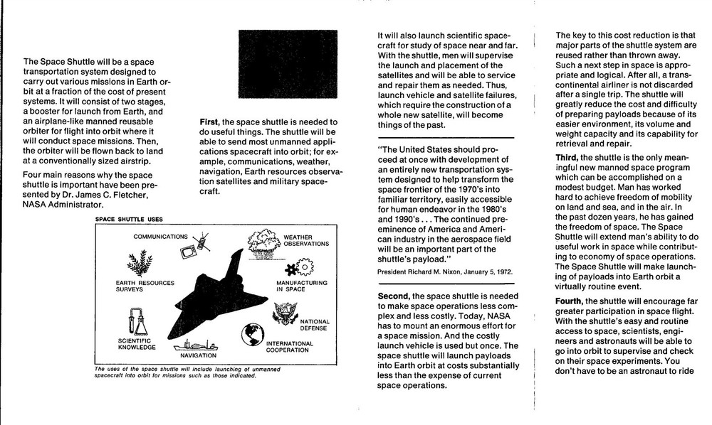 VINTAGE 1972 SPACE PROJET SPACE SHUTTLE FLYER INFORMATION ORIGINAL